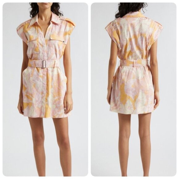 A.L.C. Womens Ava II Printed Linen-blend Mini Shirtdress Size 14 in Cumin Lilac - Picture 2 of 10